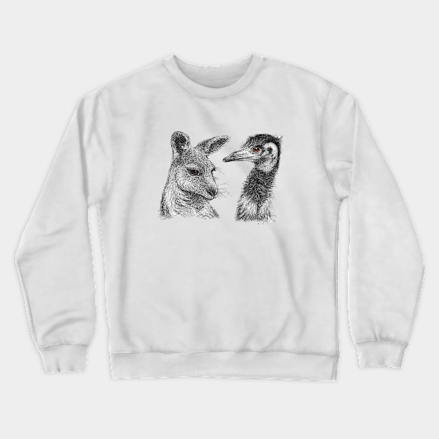 Australian Kangaroo and Emu Drawing Design - Australiana Crewneck Sweatshirt by nadyawildlife